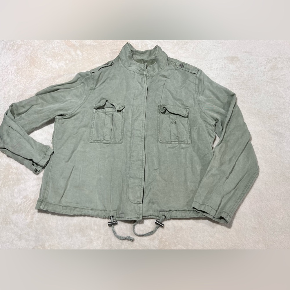Rails Long Sleeve Hidden Buttons Pocket Jacket Gray Olive Size Large